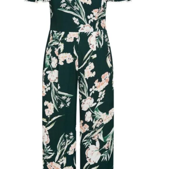 City Chic Fresh Field Floral Off the Shoulder Crop Wide Leg Jumpsuit 18, 20 New - Picture 5 of 13